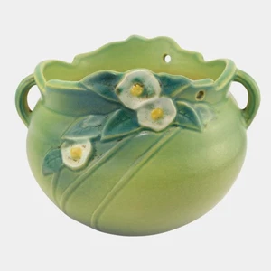 Roseville Mock Orange Green 1950 Mid Century Art Pottery Hanging Basket Planter  - Picture 1 of 6