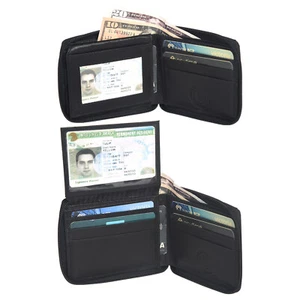 Billetera plegable Leatherboss cuero genuino para hombre con cremallera varios bolsillos, negra - Imagen 1 de 7