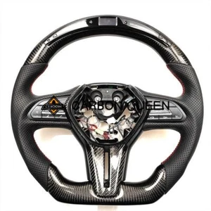 LED CARBON FIBER Steering Wheel FOR INFINITI q50q60QX50QX55 RED LINE BK LEATHER - Picture 1 of 7