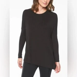 Athleta Black Cloudlight Restore Long Sleeve Pullover Asymmetrical Hem Top S - Picture 1 of 12