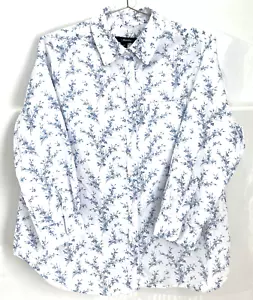 Demin 24/7 Women's 16 W Shirt Long Sleeve 100% Cotton White Blue Floral Western - Picture 1 of 7