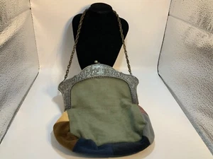 Antique multi colored Handmade Purse/W Silver Metal Frame Chain Handle - Picture 1 of 19