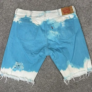 Levi's 501 Cut Off Jean Shorts Men 42 (Act. 40x10) Distressed Button Fly Tie Dye - Picture 1 of 11