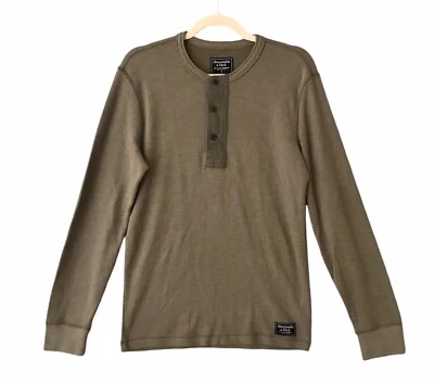 Camisa Y2K Abercrombie & Fitch Waffle Térmica Henley Logo Caqui Verde Para Hombre Talla S Foto 1 de 4