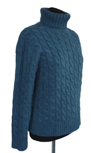 L.L. Suéter Bean Alpaca Grueso Pesado Tejido Cuello Alto Azul Marino Verde Azulado Talla L - Imagen 1 de 15