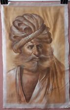Indian Realistic Old Man Painting Handmade Watercolor Art On Silk Cloth 19x30"