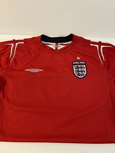 ENGLAND NATIONAL TEAM 2004- 2006 FOOTBALL RED SHIRT JERSEY AWAY UMBRO Size L