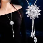 Fashion Flower Pearl Crystal Pendant Necklace Women Long Sweater Chain Jewellery