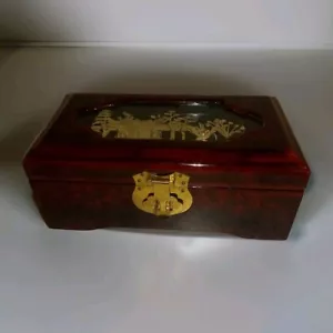 San You Oriental Jewellery Box Cork Art Illustration Plastic Wooden Asia Scene - Picture 1 of 16