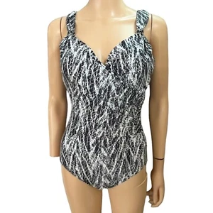 Miraclesuit Siren One Piece Swimsuit Python Print Slimming Ruched Surplice Sz 10 - Picture 1 of 12