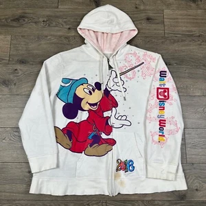 Walt Disney World Sweatshirt Damen 3XL weiß durchgehender Reißverschluss 2016 Zauberer Mickey Hoodie - Bild 1 von 7