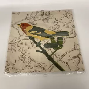 Pottery Barn Crewel Embroidery Pillow Cover 18x18 Red Head Yellow Bird New - Picture 1 of 4