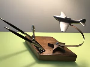 BIG VINTAGE JNA YUGOSLAVIA BEAUTIFUL AIRPLANE DESK MODEL TRENCH ART PEN STAND - Picture 1 of 12