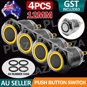 4X 12V 12mm Car Boat Push Button Metal Momentary Switch LED Lights Waterproof - Picture 1 of 10