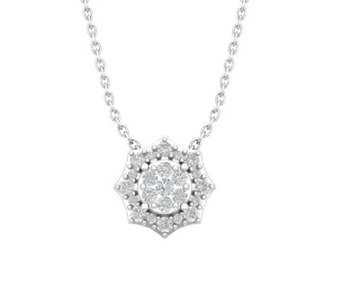 Sterling Silver Round Diamond Cluster Pendant Necklace 1/3ct, 18", 1.9g - Изображение 1 из 4