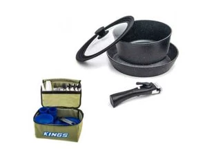 Kings Aluminium Cooking Set Gas induction campfire+37 pc Picnic Set camp cutlery - Picture 1 of 12