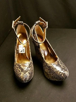 Luichiny -7 Med- Brillante Estampado de Reptiles Imitación Lea. Correa de tobillo 5" con cuña TACONES SEXY Foto 1 de 4