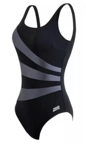 Zoggs Sandon Damen Scoopback Badeanzug schwarz/grau Größe 8/32"" - Bild 1 von 4