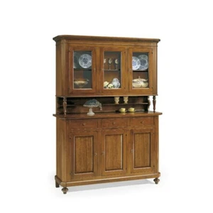 Showcase Cupboard Glass Cabinet 3 Doors Art Povera Neapolitan Walnut Dark - Picture 1 of 4