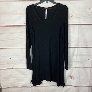 Kensie Dress Womens M Black Scoop Neck Asymmetrical Hem T-Shirt Knit Long Sleeve - Picture 1 of 8