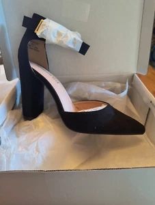 NinetinGel High Heels Pumps Chunky heel Pointed Closed Toe Black Suede. Size 7 - Picture 1 of 7