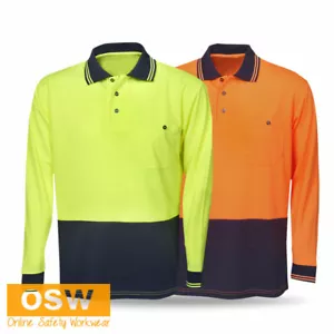 Hi Vis LIGHT WEIGHT Unisex Cool Dry BREATHABLE Long Sleeve Work Polo Shirt - Picture 1 of 6