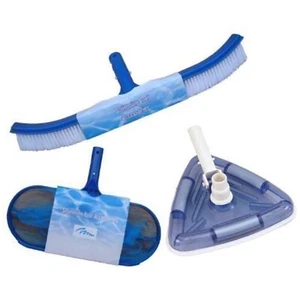 3 KOPF SCHWIMMBAD Reinigungsset Dreieckiger Saugkopf Tiefnetz Wandbürste   - Bild 1 von 4