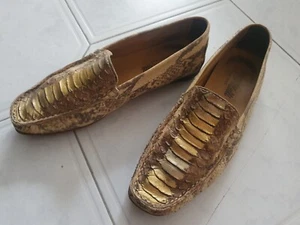 Mocasines de cuero dorado Chiara Melli zapatos EU36.5 UK3.5 US6 piel de serpiente - Imagen 1 de 17