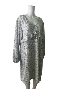 Next sp Shift Dress Size 22 Womens EU50 White Spotty V-Neck Long Sleeve Stretch - Picture 1 of 11