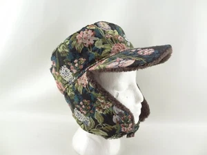 Anthropologie Faux Fur Lined Trapper Hat Floral Tapestry Baseball style visor - Picture 1 of 11