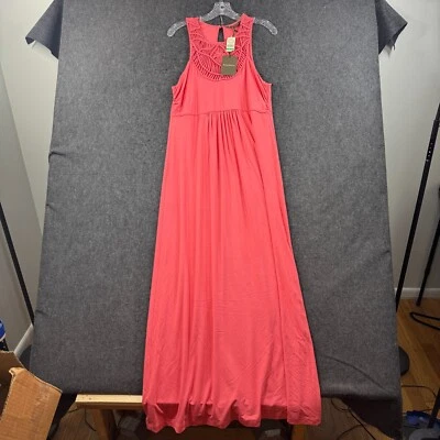 Maxi Vestido Tommy Bahama Pandereta Crochet Para Mujer Grande 12-14 Rosa Sangre Completa Foto 1 de 4