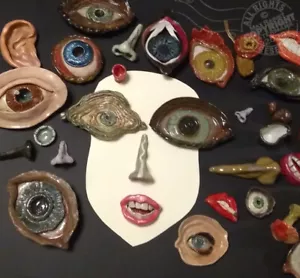 "Over Worked" 2018 C Peterson Ceramic Art Tray Artist Occult Abstract Eye Symbol - Picture 1 of 12