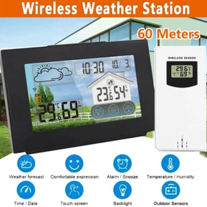 Wireless Digital LCD Weather Station Clock Calendar Thermometer Indoor Outdoor - Picture 1 of 18