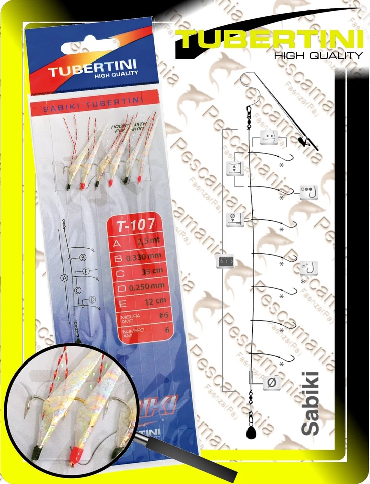 Sabiki Tubertini T-107 cm.250 6 ami fluorocarbon pelle pesce pelagici - Immagine 1 di 4