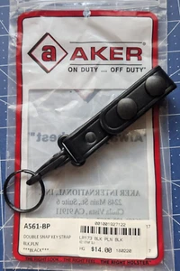 NUOVO AKER A561 CINTURINO PORTACHIAVI IN PELLE TINTA UNITA NERO SNAP ANELLO NERO - Foto 1 di 3