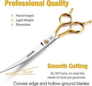 JASON 7,5" Forbici da Toelettatura Curve per Cani e Gatti Cesoie Animali Kit Attrezzi per Taglio Nuovo - Foto 1 di 6