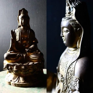 Arte budista, estatua de bodhisattva Kannon sentado, estatua de bronce, Kannon - Imagen 1 de 10