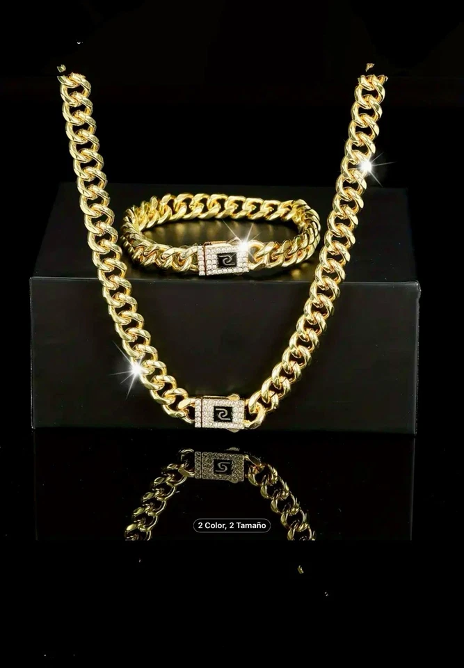Conjunto de Joyería Estilo Hip Hop Collar y Pulsera Cadena Cubana de Moda Circonita Cúbica Foto 1 de 4