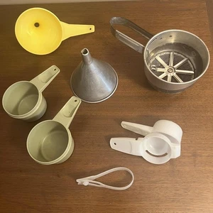 Vintage Kitchen Tools Lot Tupperware Funnels Cups + Foley Sifter Funnel H3 - Picture 1 of 16