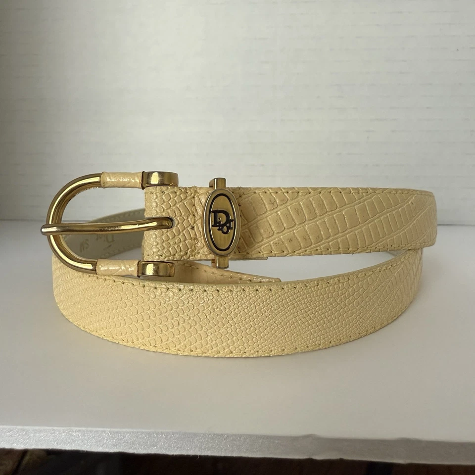 Vintage Christian Dior Tan/Gold Leather Belt with Gold Buckle Size Sm - Image 1 of 3