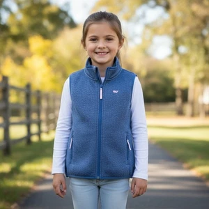 Vineyard Vines Mädchen Fleece Weste Blau Wal Logo durchgehender Reißverschluss Größe S 7 8 - Bild 1 von 5