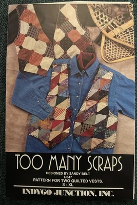 Too Many Scraps Quilted 2 Vest Patterns S-XL Indygo Junction 1994 - Image 1 of 3