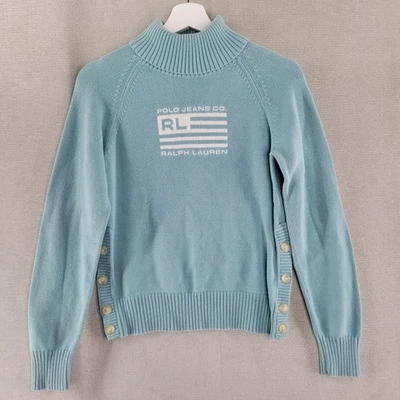 Ralph Lauren Suéter Niñas Grande Azul Polo Jeans Co Bandera Logo Acanalado Cuello Alto Foto 1 de 4