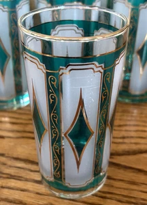 EMERALDS Set of 8 Libby Emerald Green Wicked Diamond Panel Glasses Vintage Bar - Picture 1 of 15