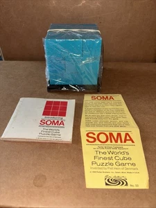 Vintage 1969 Parker Bros Soma Puzzle Block mit Anleitung & Etikett blau #U - Bild 1 von 8