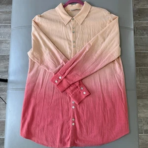 Túnica Top Soft Surroundings L Algodón Gasa Tinte Ombre Melocotón Rosa Boho - Imagen 1 de 7