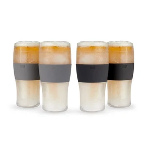 Freeze Beer Glasses Set, 16oz Double Wall Gel Chiller, 4 Pack, Black/Grey - Picture 1 of 9