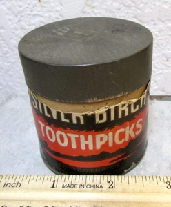 Vintage Silber Birke Zahnstocher leer Papieretikett Behälter, tolle Küche Dekor - Bild 1 von 6