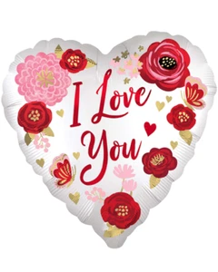 Valentines Day I Love You Satin Flowers 45cm Foil Balloon - Picture 1 of 2