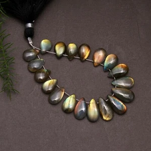 19 Pcs 46 Cts Natural Labradorite Teardrop Gemstone Briolette 6x9-7x14mm #12753 - Picture 1 of 8